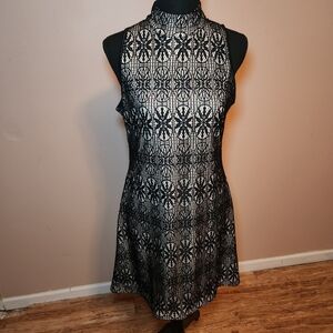 BREEZE EVER Womens Dress Size LARGE White Black Lace Sleeveless Evening